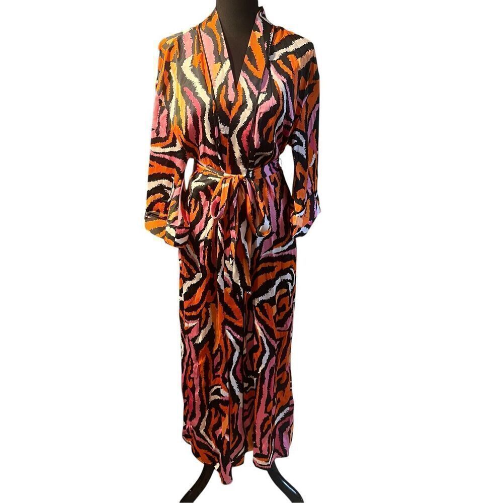 Diane Von Furstenberg X Target Long Satin Disco Zebra Pink Robe Size XXS NWT
